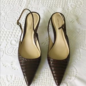 Ann Taylor Brown Slingbacks Brown Croc Kitten Heels